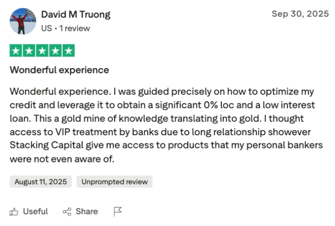 Verified Trustpilot review