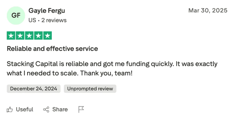 Verified Trustpilot review