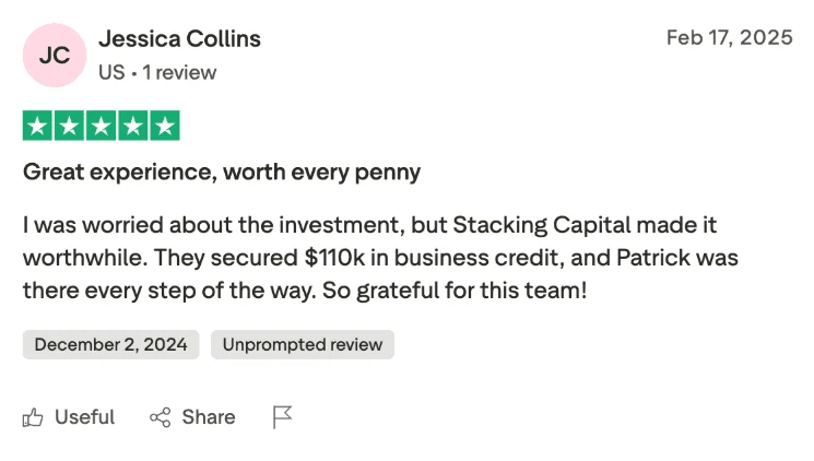 Verified Trustpilot review