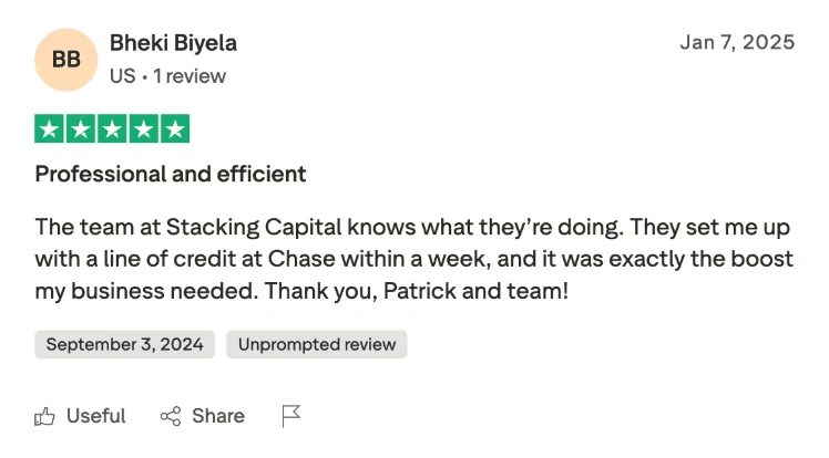Verified Trustpilot review