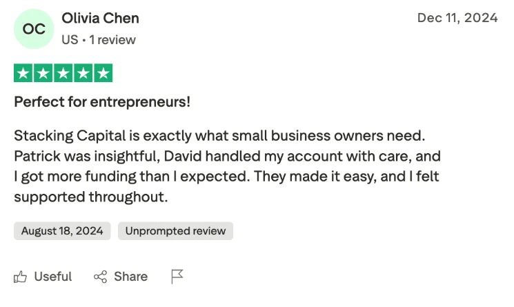 Verified Trustpilot review