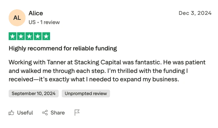 Verified Trustpilot review