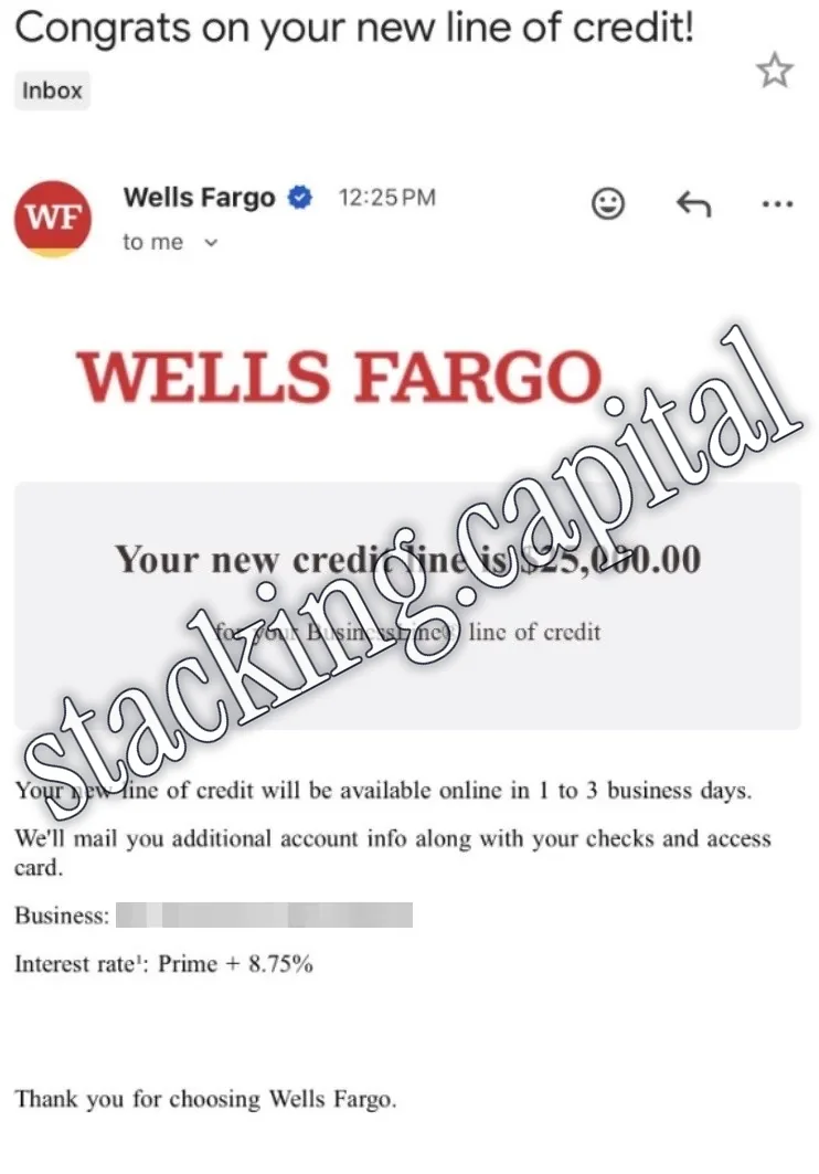 Wells Fargo · BusinessLine · $25,000