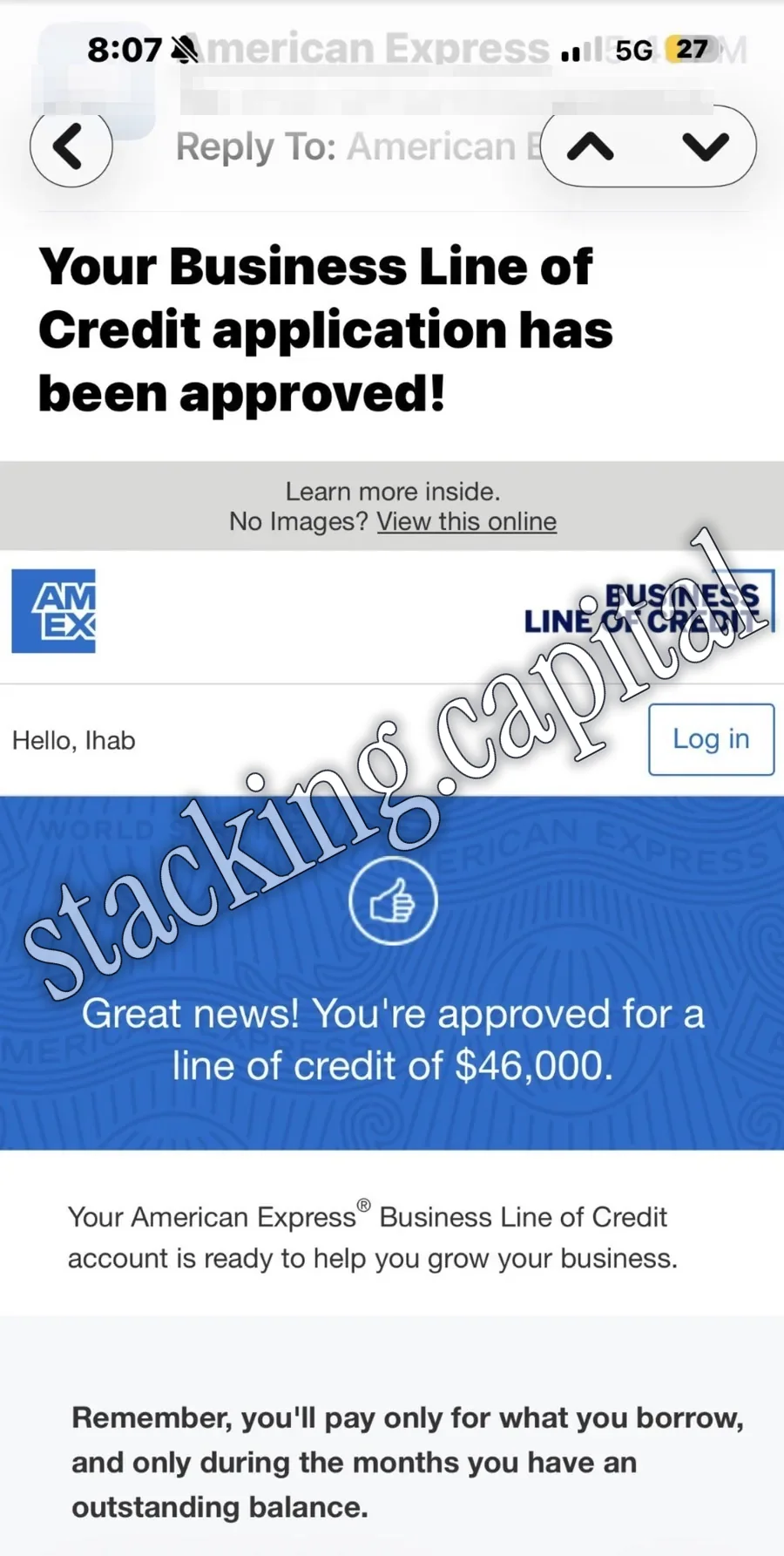American Express · Business line of credit · $46,000