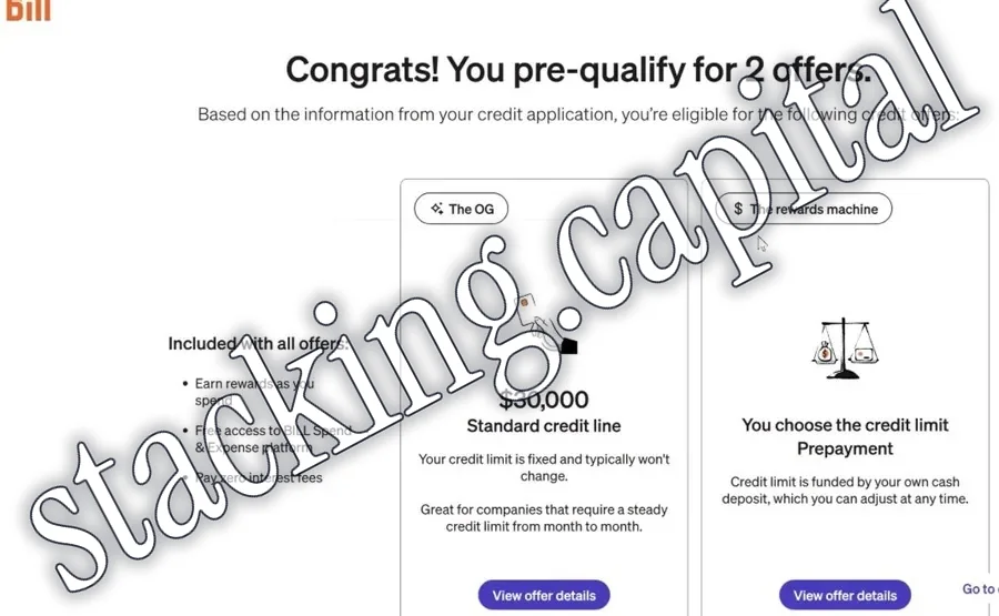Pre-qualified · Standard credit line · $30,000