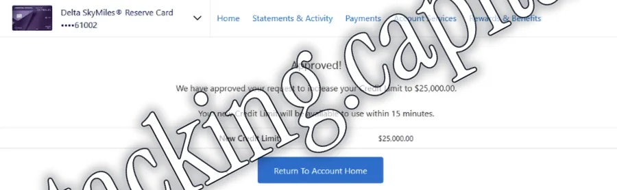 American Express · Delta SkyMiles Reserve, credit limit increase · $25,000