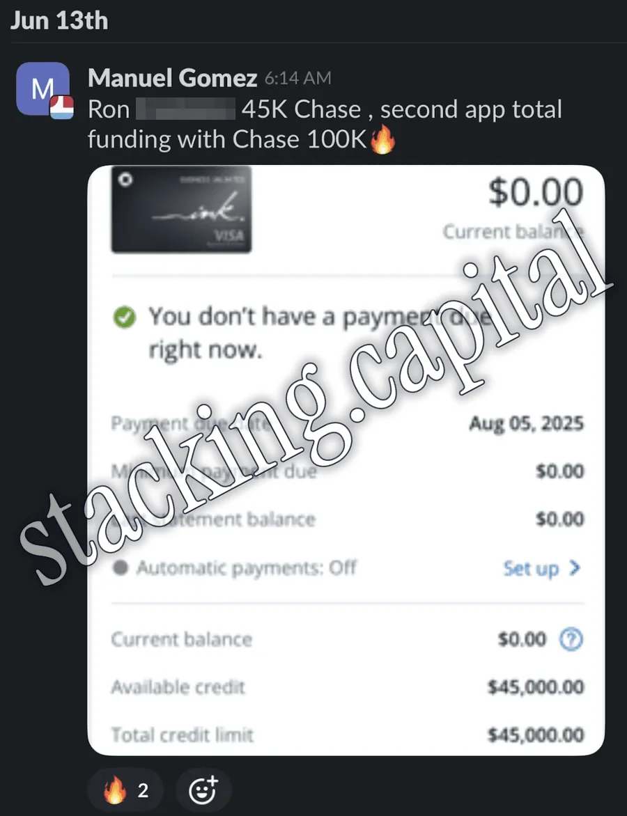 Chase · Second application, same business · $45,000