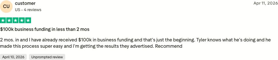 Verified Trustpilot review