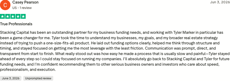 Verified Trustpilot review