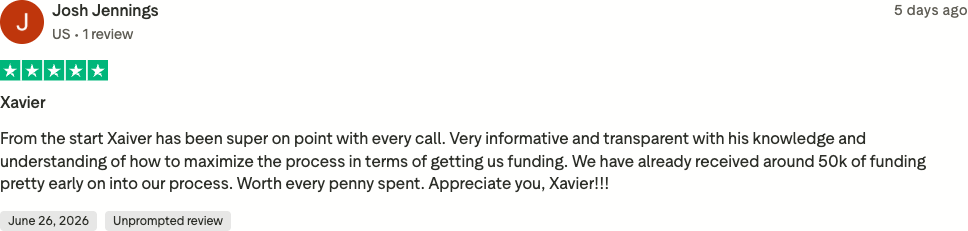 Verified Trustpilot review