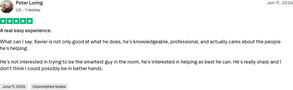 Verified Trustpilot review