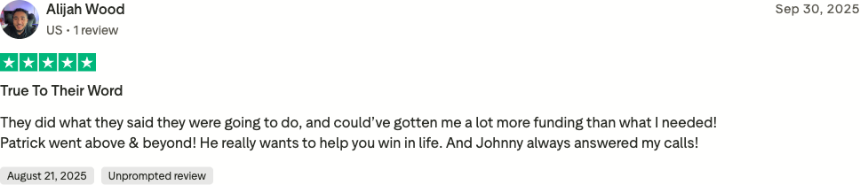 Verified Trustpilot review