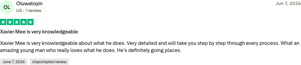 Verified Trustpilot review