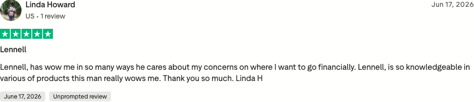 Verified Trustpilot review