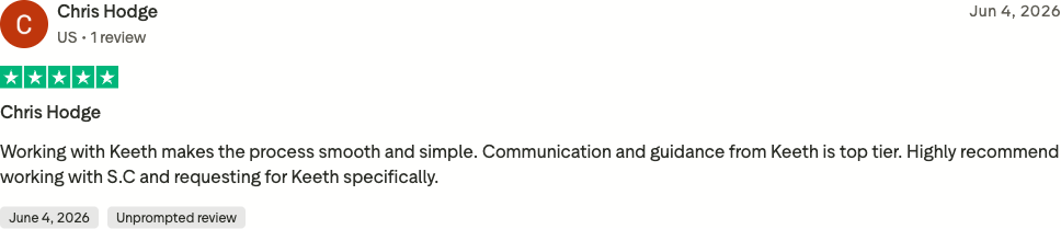 Verified Trustpilot review