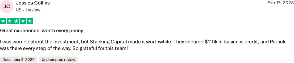 Verified Trustpilot review