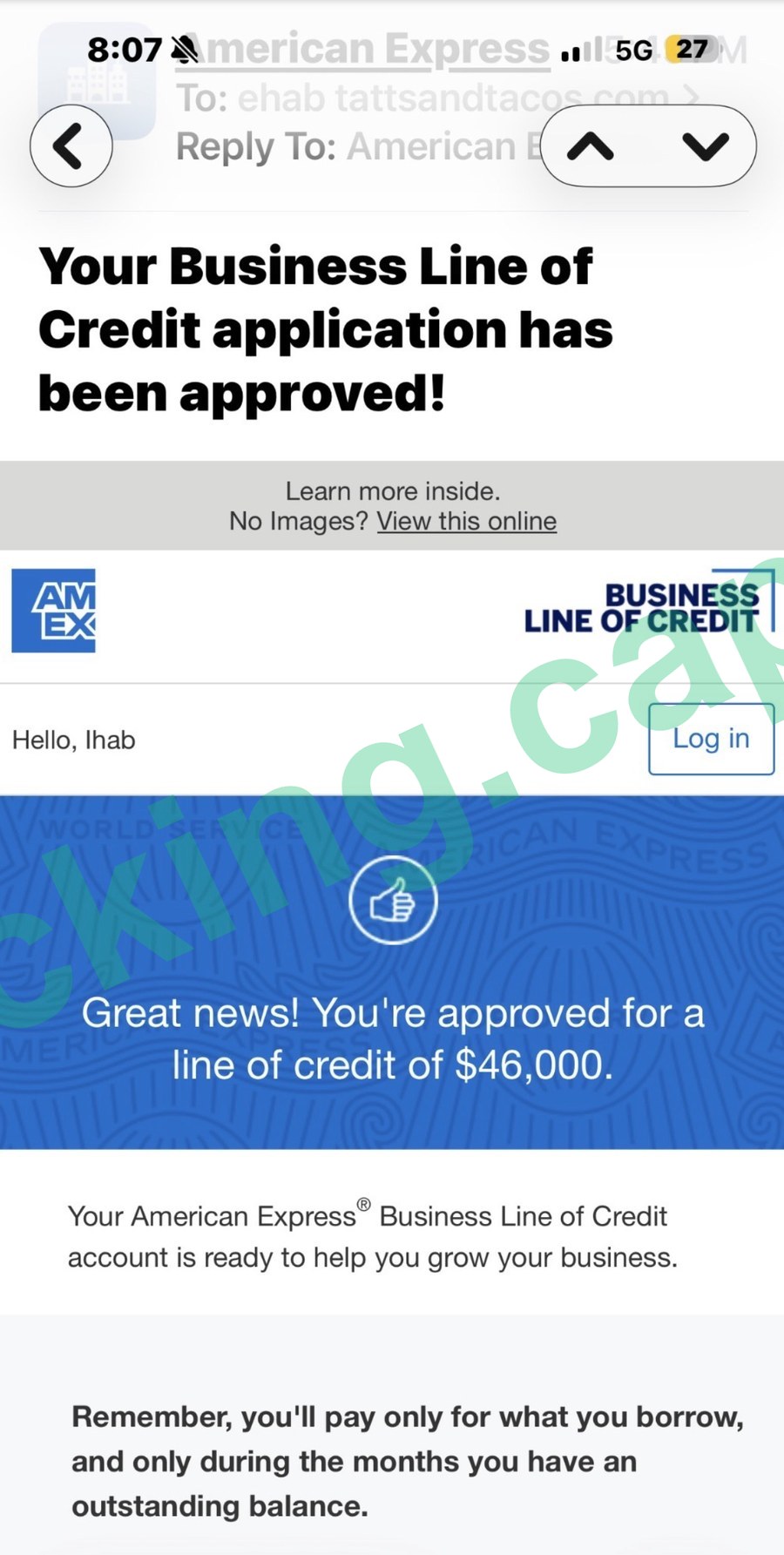 American Express Business Line of Credit approved, $46,000