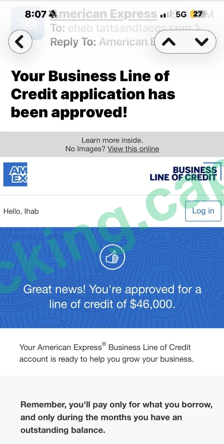 American Express Business Line of Credit approved, $46,000