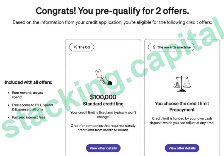 Pre-qualified for a $100,000 standard business credit line