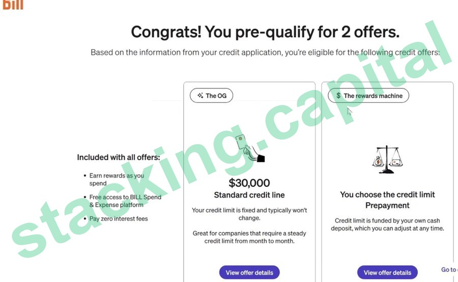 Pre-qualified for a $30,000 standard business credit line