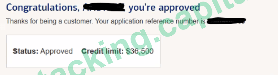 Approved, credit limit $36,500