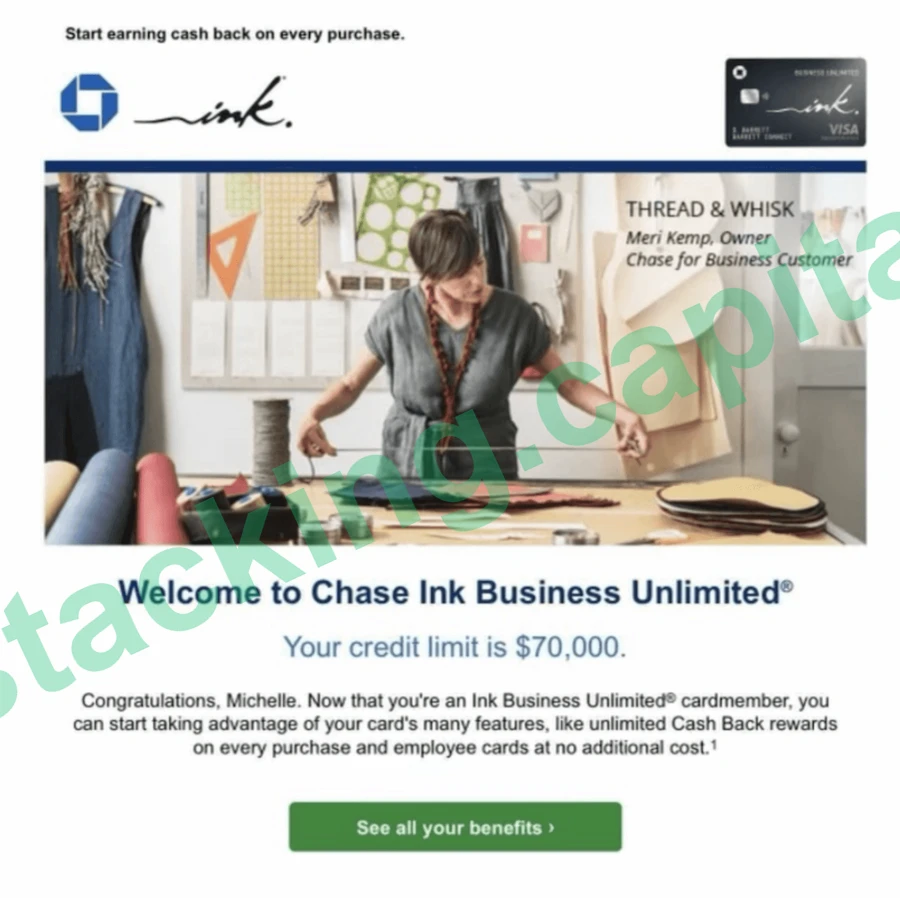 Chase Ink Business Unlimited approved, $70,000 credit limit