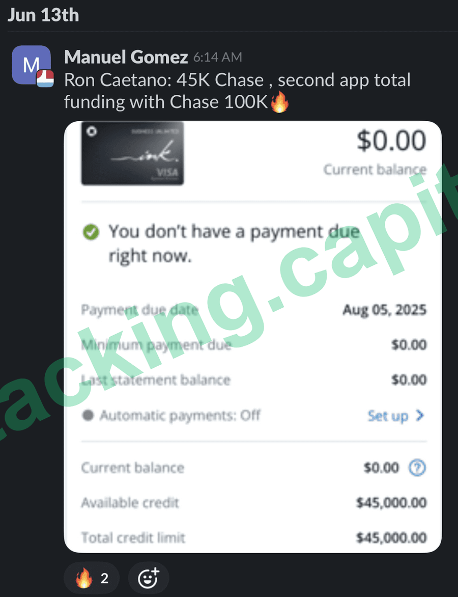 Ron, 45K Chase, second application, total funding with Chase over $100K