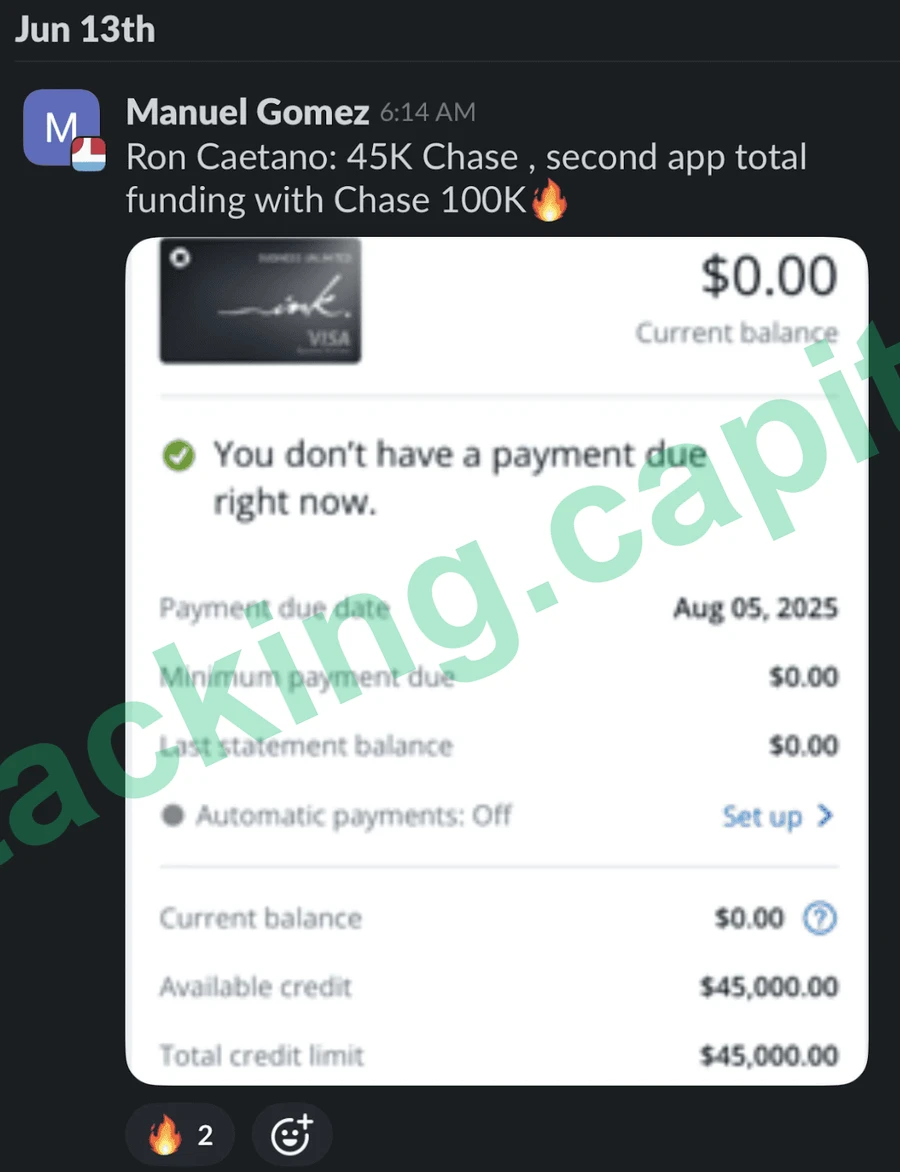 Ron, 45K Chase, second application, total funding with Chase over $100K