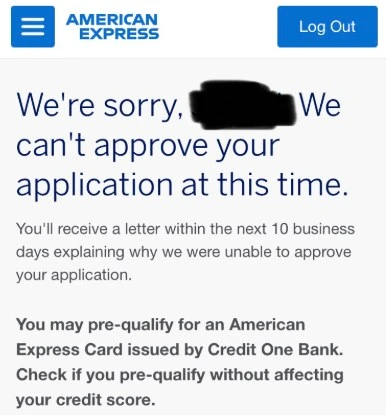 American Express: we're sorry, we can't approve your application at this time