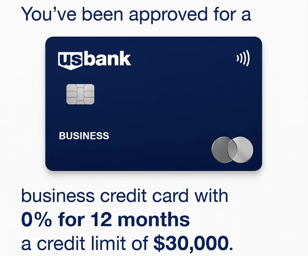 US Bank business credit card approved, 0% for 12 months, $30,000 credit limit