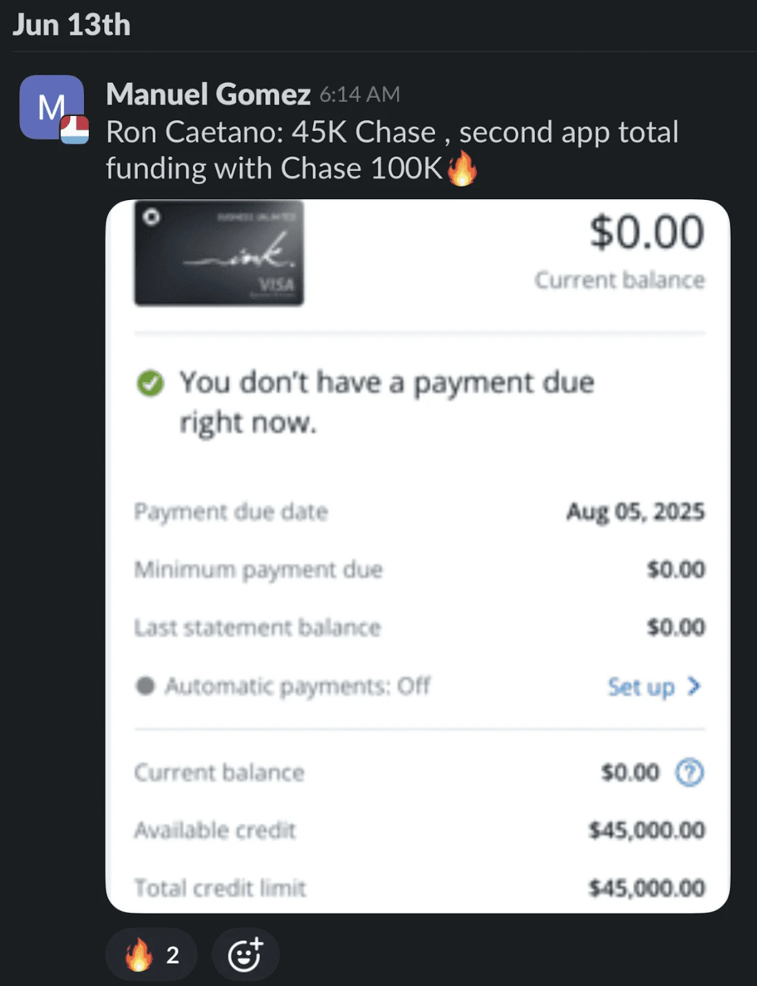 Ron built a $100,000 total funding relationship with Chase