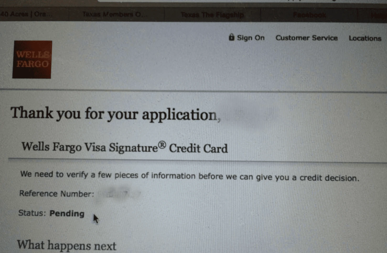 Wells Fargo application pending